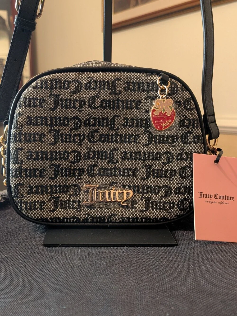Juicy Couture Black and Cream Logo Crossbody Bag